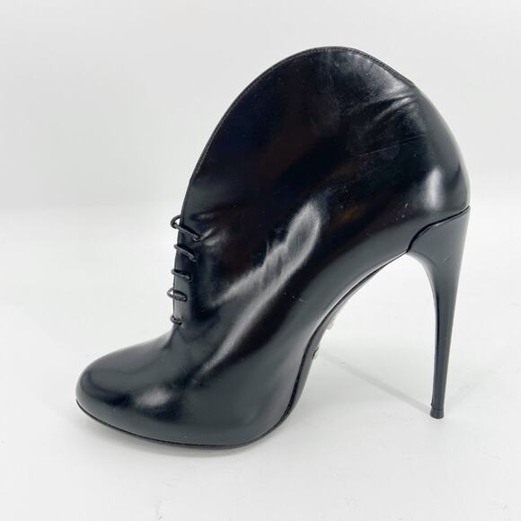 GUCCI Black Leather Curved Kim Lace Up Ankle Boots 39.5 - Picture 5 of 10